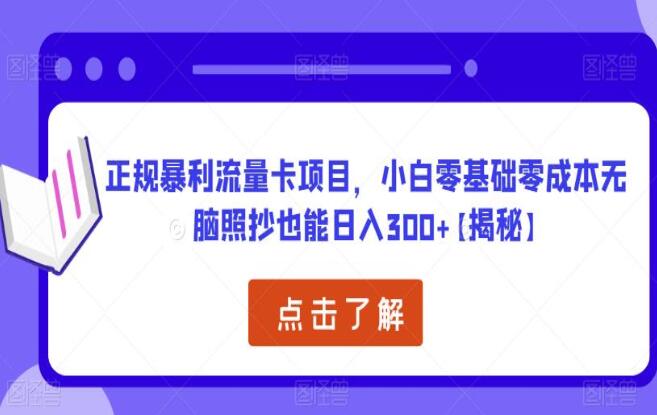 正规暴利流量卡赚钱项目教程，零基础零成本无脑照抄也能日入300+-吾爱学吧