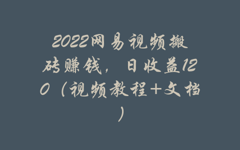 2022网易视频搬砖赚钱，日收益120（视频教程+文档）-吾爱学吧