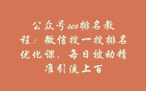 公众号seo排名教程：微信搜一搜排名优化课，每日被动精准引流上百-吾爱学吧