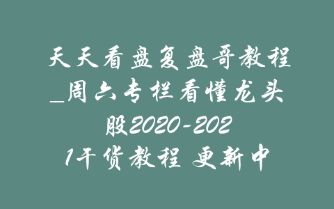 天天看盘复盘哥教程_周六专栏看懂龙头股2020-2021干货教程 更新中-吾爱学吧