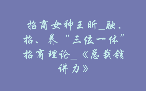 招商女神王昕_融、招、养“三位一体”招商理论_《总裁销讲力》-吾爱学吧