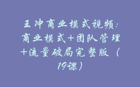 王冲商业模式视频:商业模式+团队管理+流量破局完整版（19课）-吾爱学吧