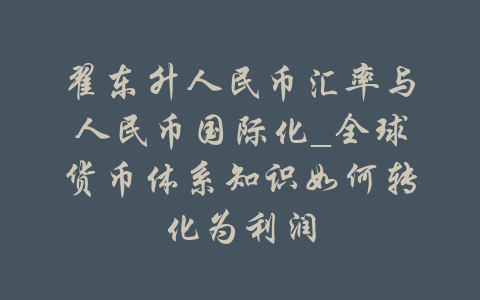 翟东升人民币汇率与人民币国际化_全球货币体系知识如何转化为利润-吾爱学吧