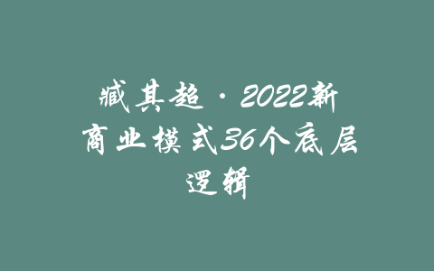 臧其超·2022新商业模式36个底层逻辑-吾爱学吧