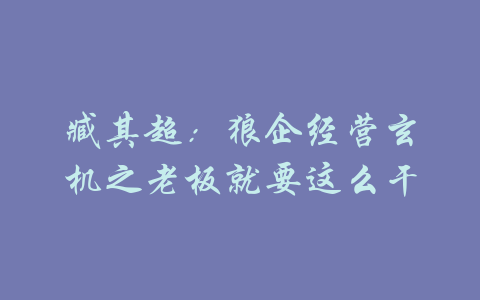 臧其超：狼企经营玄机之老板就要这么干-吾爱学吧