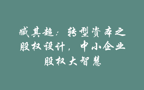 臧其超：转型资本之股权设计，中小企业股权大智慧-吾爱学吧