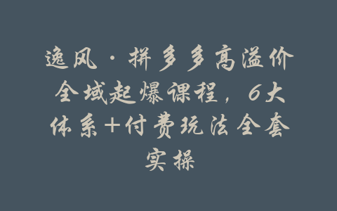 逸风·拼多多高溢价全域起爆课程，6大体系+付费玩法全套实操-吾爱学吧