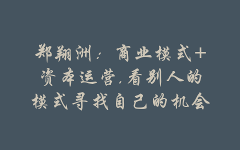 郑翔洲：商业模式+资本运营,看别人的模式寻找自己的机会-吾爱学吧