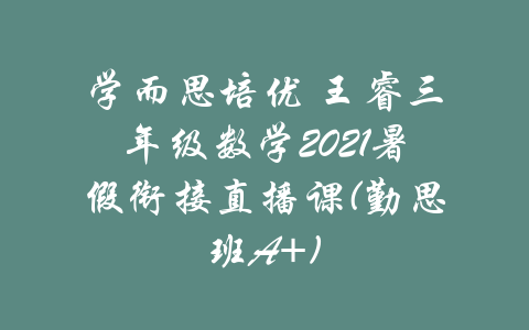 学而思培优 王睿三年级数学2021暑假衔接直播课(勤思班A+)-吾爱学吧