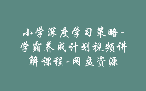 小学深度学习策略-学霸养成计划视频讲解课程-网盘资源-吾爱学吧