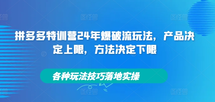 拼多多特训营24年爆破流玩法，产品决定上限，方法决定下限，各种玩法技巧落地实操-吾爱学吧